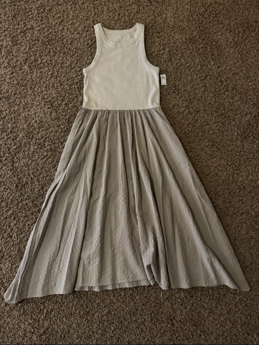 aerie Cream Tank Maxi Dress with Light Gray Skirt